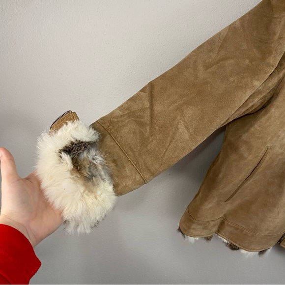 St. John’s Bay Vintage Y2K Suede Jacket Real Rabbit Fur Trim Women’s XL - Picture 3 of 9